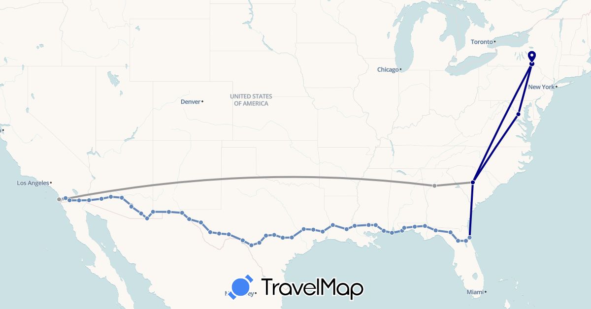 TravelMap itinerary: driving, plane, cycling in United States (North America)